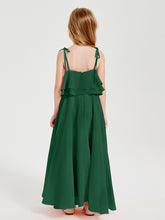 Robes de Demoiselle d'Honneur Junior en Mousseline avec Nœud Papillon Vert Foncé