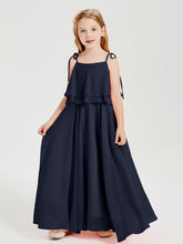 Robes de Demoiselle d'Honneur Junior en Mousseline avec Nœud Papillon Bleu Marine