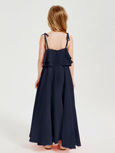 Robes de Demoiselle d'Honneur Junior en Mousseline avec Nœud Papillon Bleu Marine