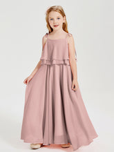 Robes de Demoiselle d'Honneur Junior en Mousseline avec Nœud Papillon Rose Poudré