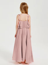 Robes de Demoiselle d'Honneur Junior en Mousseline avec Nœud Papillon Rose Poudré