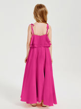 Robes de Demoiselle d'Honneur Junior en Mousseline avec Nœud Papillon Fuchsia