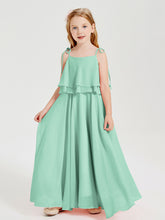 Robes de Demoiselle d'Honneur Junior en Mousseline avec Nœud Papillon Vert Menthe