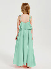 Robes de Demoiselle d'Honneur Junior en Mousseline avec Nœud Papillon Vert Menthe