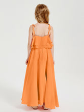 Robes de Demoiselle d'Honneur Junior en Mousseline avec Nœud Papillon Orange