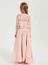 Robes de Demoiselle d'Honneur Junior en Mousseline avec Nœud Papillon Rose Perle