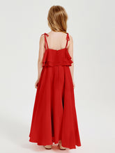 Robes de Demoiselle d'Honneur Junior en Mousseline avec Nœud Papillon Rouge
