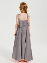 Robes de Demoiselle d'Honneur Junior en Mousseline avec Nœud Papillon Argent