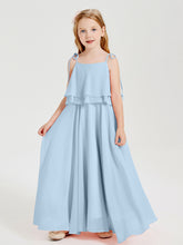 Robes de Demoiselle d'Honneur Junior en Mousseline avec Nœud Papillon Bleu Ciel