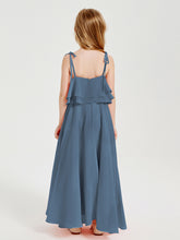 Robes de Demoiselle d'Honneur Junior en Mousseline avec Nœud Papillon Bleu de Schiste