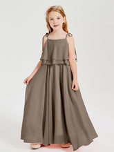 Robes de Demoiselle d'Honneur Junior en Mousseline avec Nœud Papillon Taupe