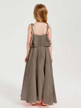 Robes de Demoiselle d'Honneur Junior en Mousseline avec Nœud Papillon Taupe