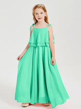 Robes de Demoiselle d'Honneur Junior en Mousseline avec Nœud Papillon Turquoise