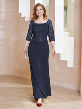 Robe Longueur au Sol à Encolure Carrée avec Paillettes Bleu Marine