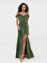 Hors de l'Epaule Robes Longues en Velours avec Fente Olive Verte