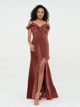 Hors de l'Epaule Robes Longues en Velours avec Fente terracotta