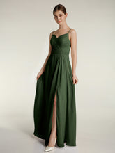 Spaghetti Bretelles Mousseline Robes Avec Col En Cœur Olive Verte