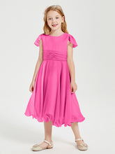 Robes de Demoiselle d'Honneur Junior en Mousseline à Longueur de Mollet Azalée