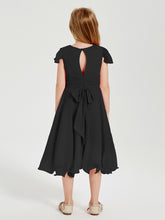 Robes de Demoiselle d'Honneur Junior en Mousseline à Longueur de Mollet Noir
