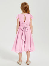 Robes de Demoiselle d'Honneur Junior en Mousseline à Longueur de Mollet Rose Bonbon