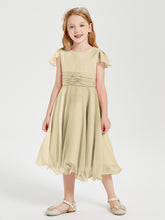 Robes de Demoiselle d'Honneur Junior en Mousseline à Longueur de Mollet Champagne