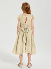 Robes de Demoiselle d'Honneur Junior en Mousseline à Longueur de Mollet Champagne