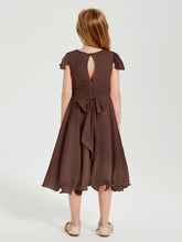 Robes de Demoiselle d'Honneur Junior en Mousseline à Longueur de Mollet Chocolat