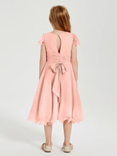 Robes de Demoiselle d'Honneur Junior en Mousseline à Longueur de Mollet Corail