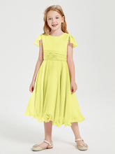 Robes de Demoiselle d'Honneur Junior en Mousseline à Longueur de Mollet Jonquille