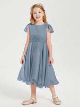 Robes de Demoiselle d'Honneur Junior en Mousseline à Longueur de Mollet Bleu Poudré
