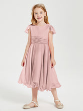 Robes de Demoiselle d'Honneur Junior en Mousseline à Longueur de Mollet Rose Poudré