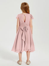 Robes de Demoiselle d'Honneur Junior en Mousseline à Longueur de Mollet Rose Poudré