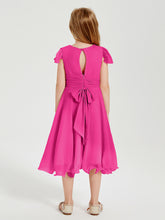 Robes de Demoiselle d'Honneur Junior en Mousseline à Longueur de Mollet Fuchsia