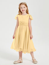 Robes de Demoiselle d'Honneur Junior en Mousseline à Longueur de Mollet Or