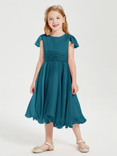 Robes de Demoiselle d'Honneur Junior en Mousseline à Longueur de Mollet Bleu Encre