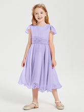 Robes de Demoiselle d'Honneur Junior en Mousseline à Longueur de Mollet Lilas