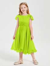 Robes de Demoiselle d'Honneur Junior en Mousseline à Longueur de Mollet Vert Citron