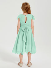 Robes de Demoiselle d'Honneur Junior en Mousseline à Longueur de Mollet Vert Menthe