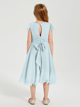 Robes de Demoiselle d'Honneur Junior en Mousseline à Longueur de Mollet Brume