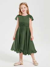 Robes de Demoiselle d'Honneur Junior en Mousseline à Longueur de Mollet Olive Verte