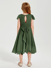 Robes de Demoiselle d'Honneur Junior en Mousseline à Longueur de Mollet Olive Verte