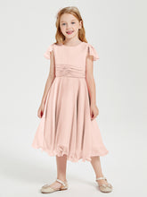 Robes de Demoiselle d'Honneur Junior en Mousseline à Longueur de Mollet Rose Perle