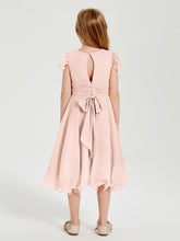 Robes de Demoiselle d'Honneur Junior en Mousseline à Longueur de Mollet Rose Perle