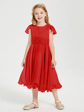 Robes de Demoiselle d'Honneur Junior en Mousseline à Longueur de Mollet Rouge