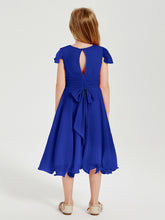 Robes de Demoiselle d'Honneur Junior en Mousseline à Longueur de Mollet Bleu Royale