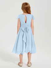 Robes de Demoiselle d'Honneur Junior en Mousseline à Longueur de Mollet Bleu Ciel