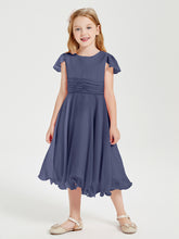 Robes de Demoiselle d'Honneur Junior en Mousseline à Longueur de Mollet Orageux