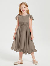 Robes de Demoiselle d'Honneur Junior en Mousseline à Longueur de Mollet Taupe