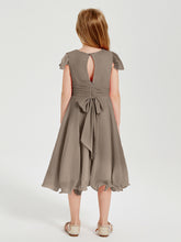 Robes de Demoiselle d'Honneur Junior en Mousseline à Longueur de Mollet Taupe