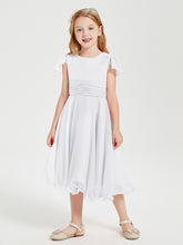 Robes de Demoiselle d'Honneur Junior en Mousseline à Longueur de Mollet Blanc